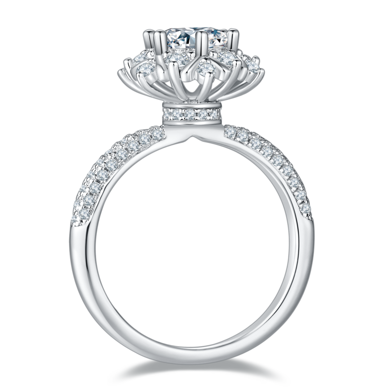 鸾花S925银镀白金MoissaniteWomen's Ring1ctD级